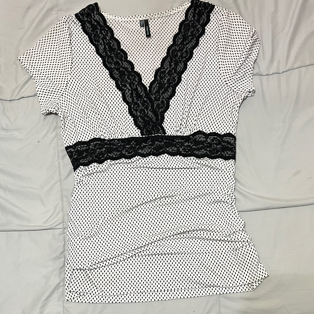 Maurices Black and White Lace Trim Top